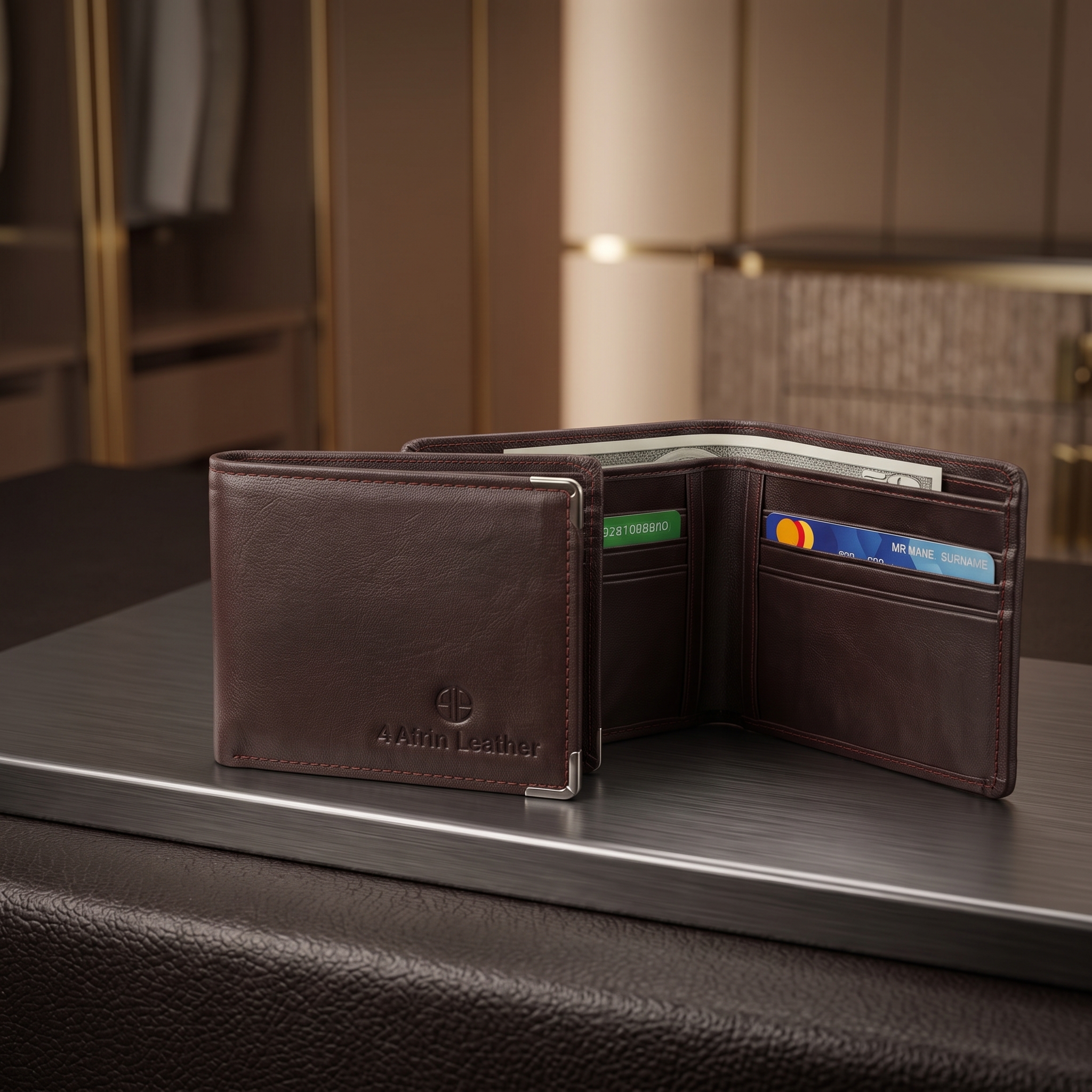 Premium brown leather bifold wallet for men