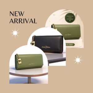 Classic modern ladies wallet with golden chain and heart lock